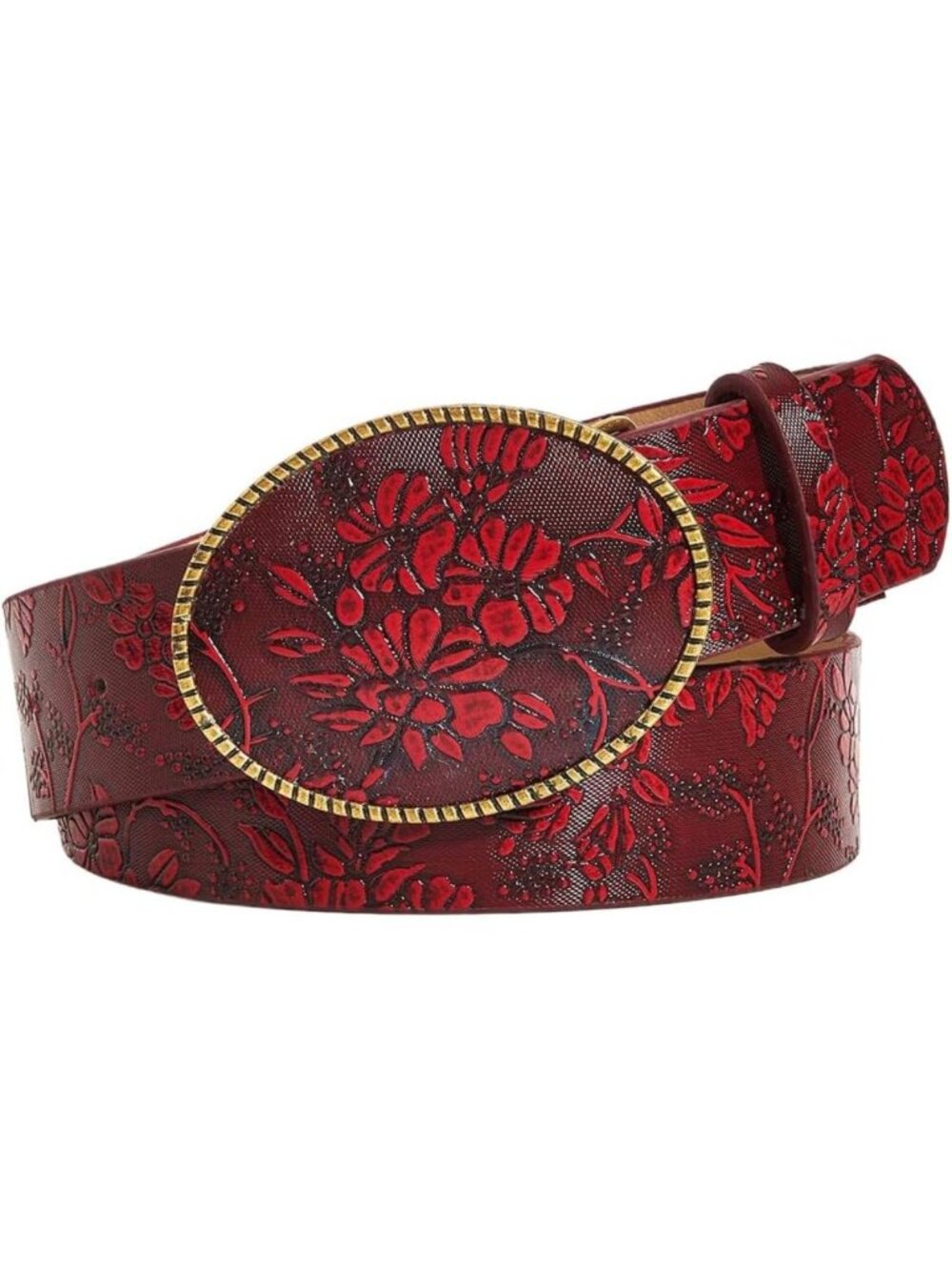 Floral Western Belt with Oval Buckle | Vintage Leather Women's Accessory